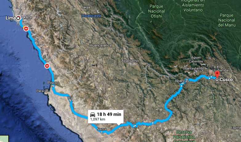 리마에서 쿠스코까지 구글 맵